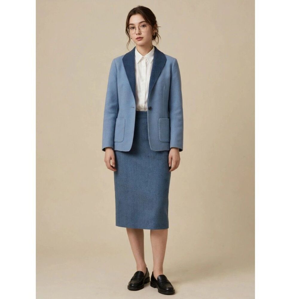 Vtg Pendleton Reversible Wool Skirt Suit Blue Merino NWT